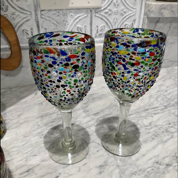 Dining Confetti Wine Glasses Hand Blown Poshmark